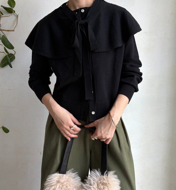  「【WEB限定】 棒タイ付ケープカーディガン」|カーディガン|