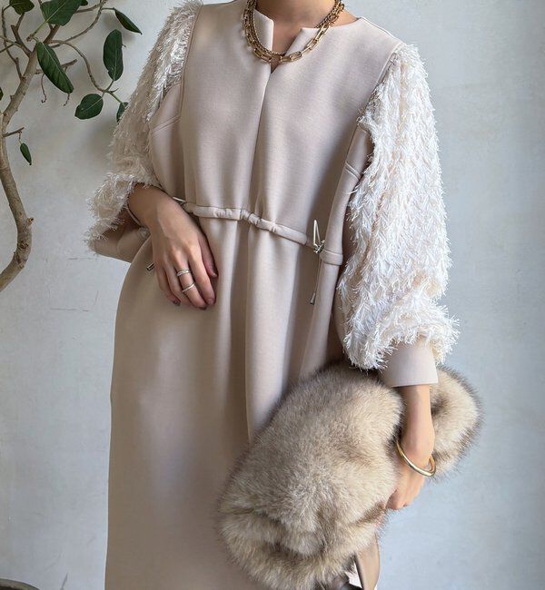  「【WEB限定】ダンボールレース切替ワンピース」|ワンピース|ライトベージュ