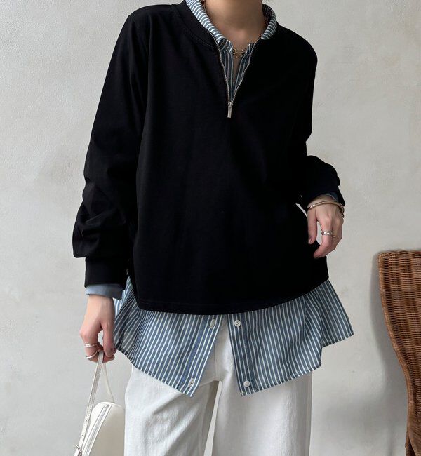  「【WEB限定】サイドドロストハーフジッププルオーバー」|Tシャツ・カットソー|ブラック