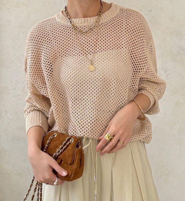  「【WEB限定】メッシュ編みワイドプルオーバー」|ニット・セーター|アイボリー