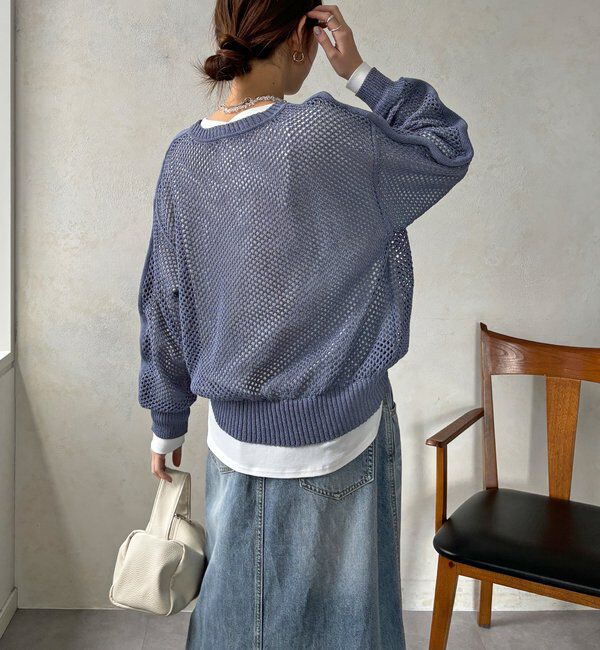  「【WEB限定】メッシュ編みワイドプルオーバー」|ニット・セーター|