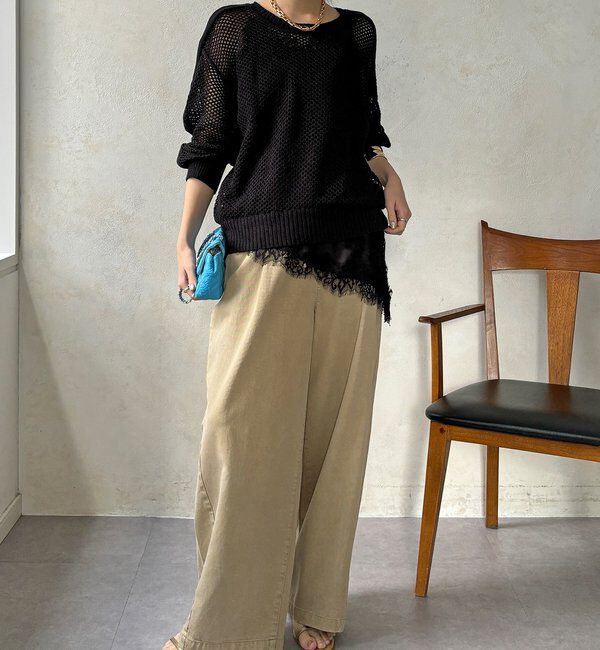  「【WEB限定】メッシュ編みワイドプルオーバー」|ニット・セーター|