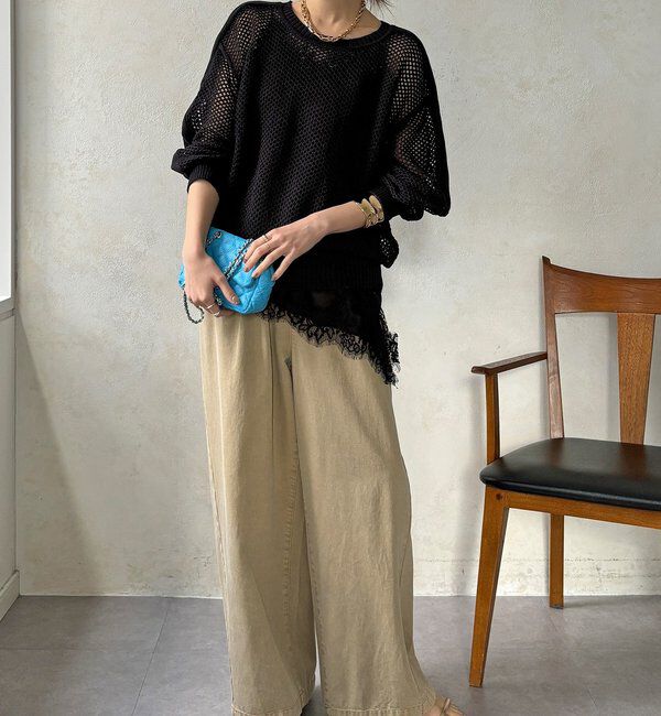  「【WEB限定】メッシュ編みワイドプルオーバー」|ニット・セーター|