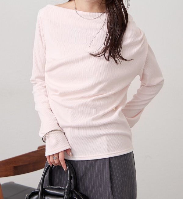  「チャーム付きオフショルリブロングTシャツ」|Tシャツ・カットソー|