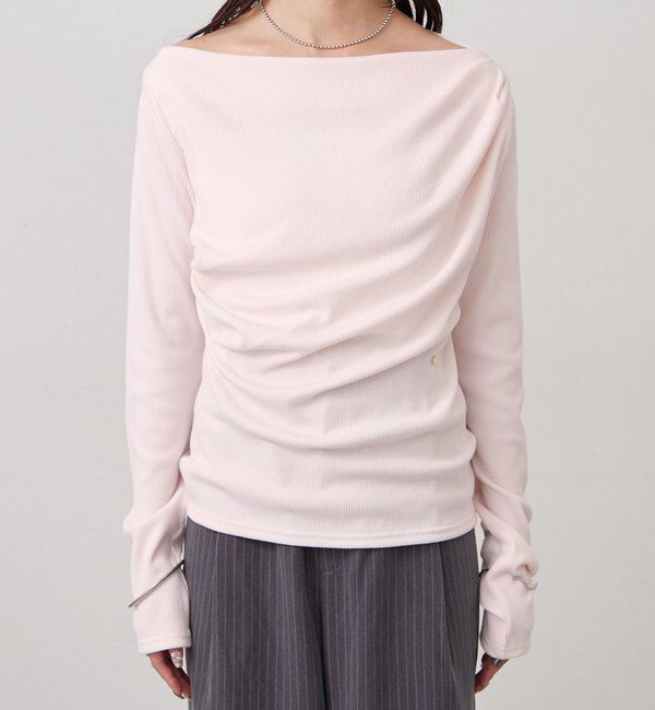  「チャーム付きオフショルリブロングTシャツ」|Tシャツ・カットソー|