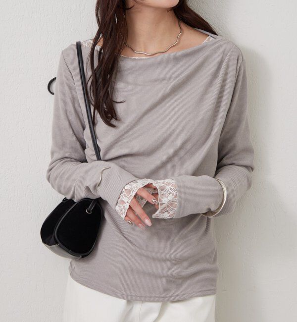  「チャーム付きオフショルリブロングTシャツ」|Tシャツ・カットソー|