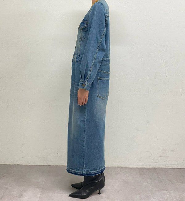  「ノーカラーデニムワンピース」|ワンピース|