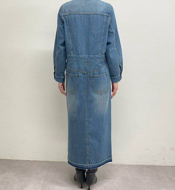  「ノーカラーデニムワンピース」|ワンピース|