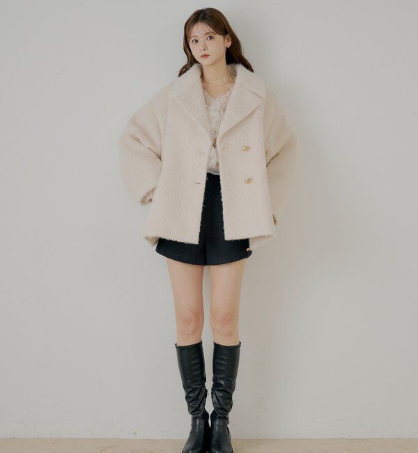  「金ボタンシャギーミディジャケットコート」|その他|