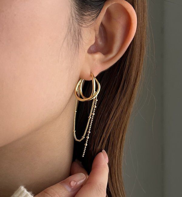  「〈GOLDY/ゴールディ〉2連フープツブチェーンピアス」|リング|