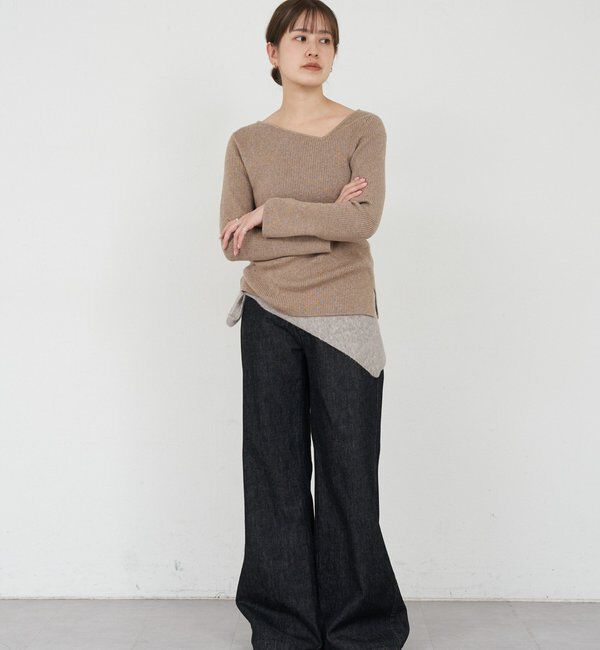  「【4色展開】アシンメトリーリブニット」|ニット・セーター|