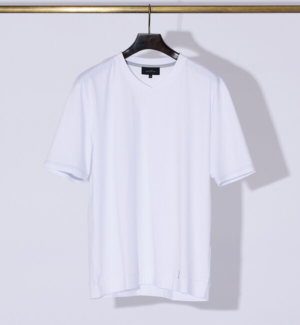 ABAHOUSE「【コットンシルケット】ポンチ Vネック Tシャツ」|Tシャツ・カットソー|ホワイト