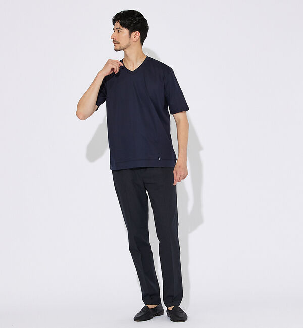 ABAHOUSE「【コットンシルケット】ポンチ Vネック Tシャツ」|Tシャツ・カットソー|