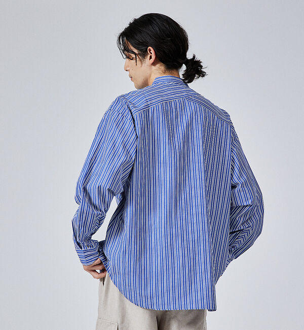 ABAHOUSE「【バイアスヨーク】ストライプ バンドカラーシャツ / オーバーサイズ」|シャツ・ブラウス|