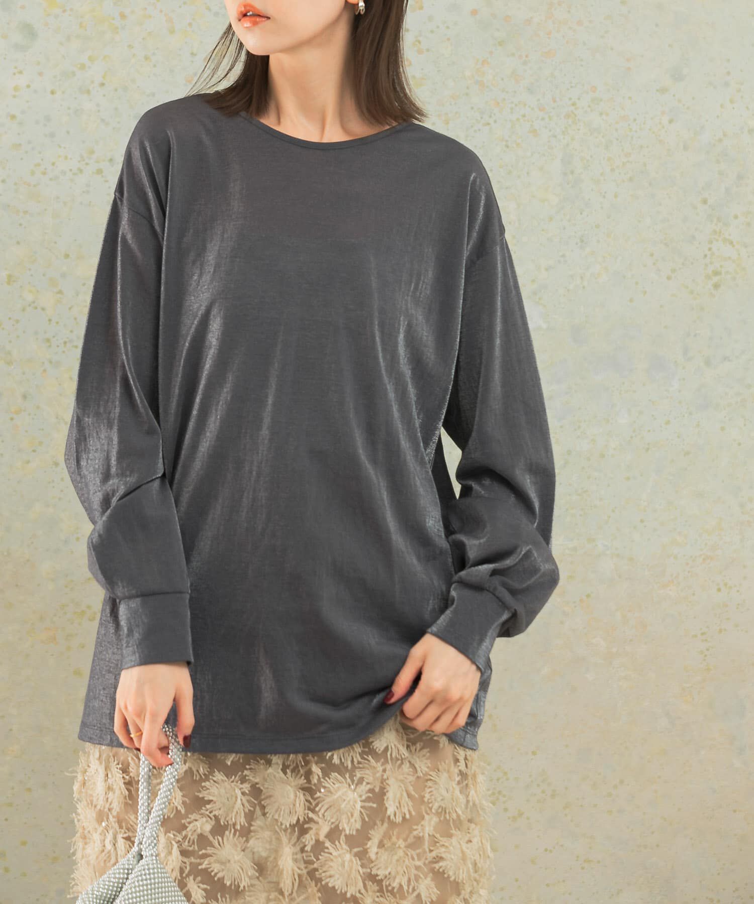 URBAN RESEARCH ROSSO「シアークルーネックロングTシャツ」|Tシャツ・カットソー|チャコールグレー