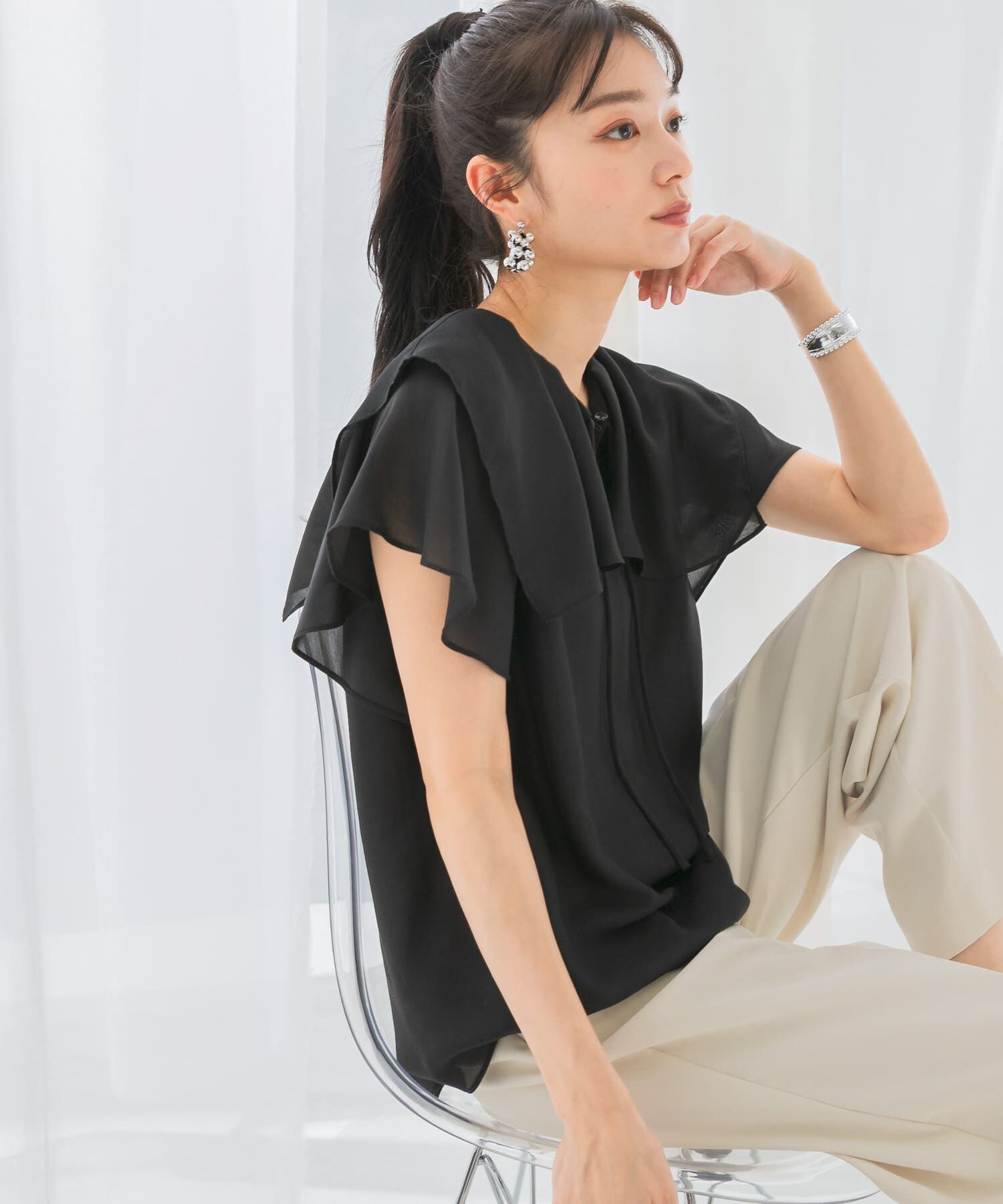 URBAN RESEARCH ROSSO「イージーケアフリルブラウス」|シャツ・ブラウス|