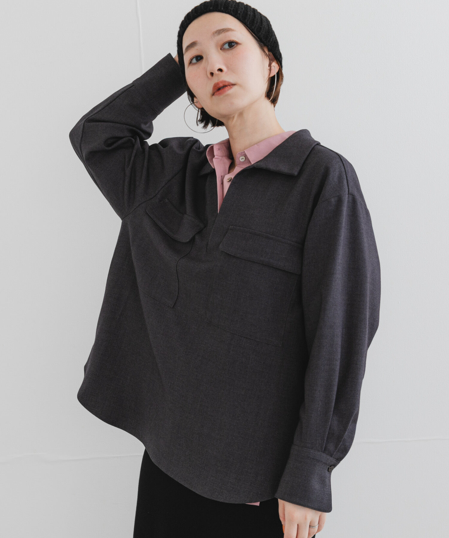 URBAN RESEARCH ROSSO「F by ROSSO　ウールライクプルブラウス」|シャツ・ブラウス|チャコールグレー