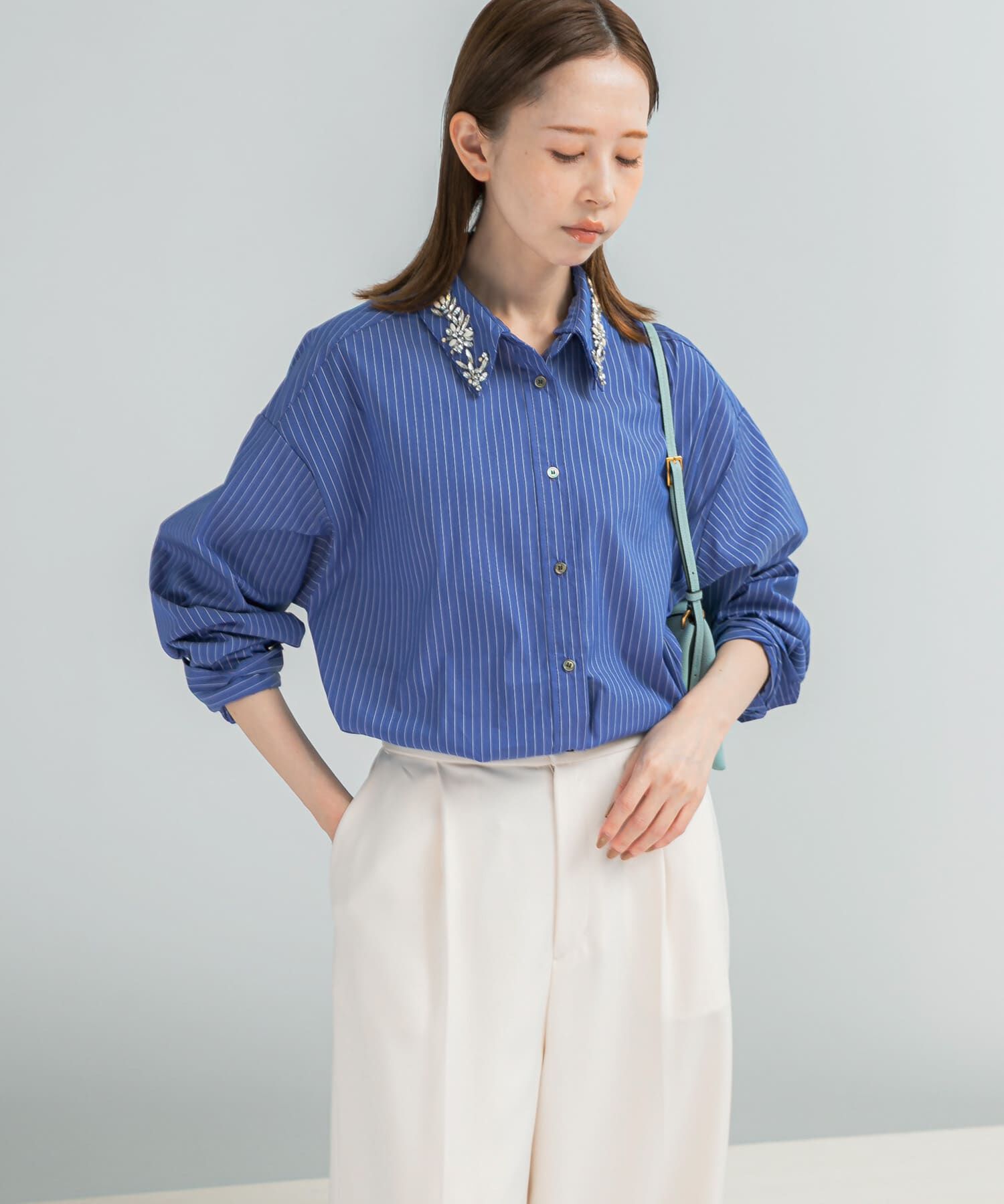 URBAN RESEARCH ROSSO「2WAYビジュー付オーバーシャツ」|シャツ・ブラウス|ブルー