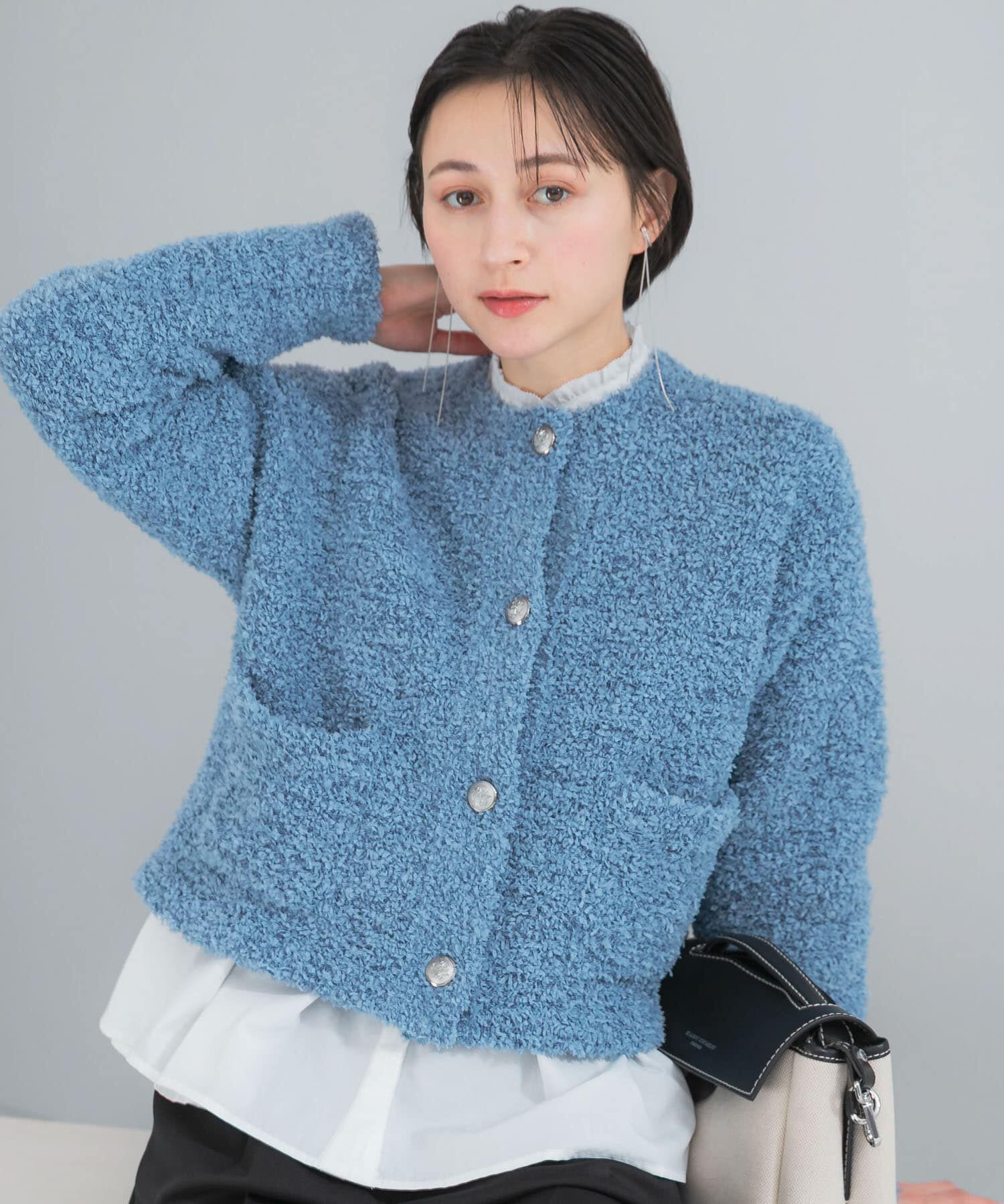 URBAN RESEARCH ROSSO「ニットツイードショートカーディガン」|カーディガン|ブルー