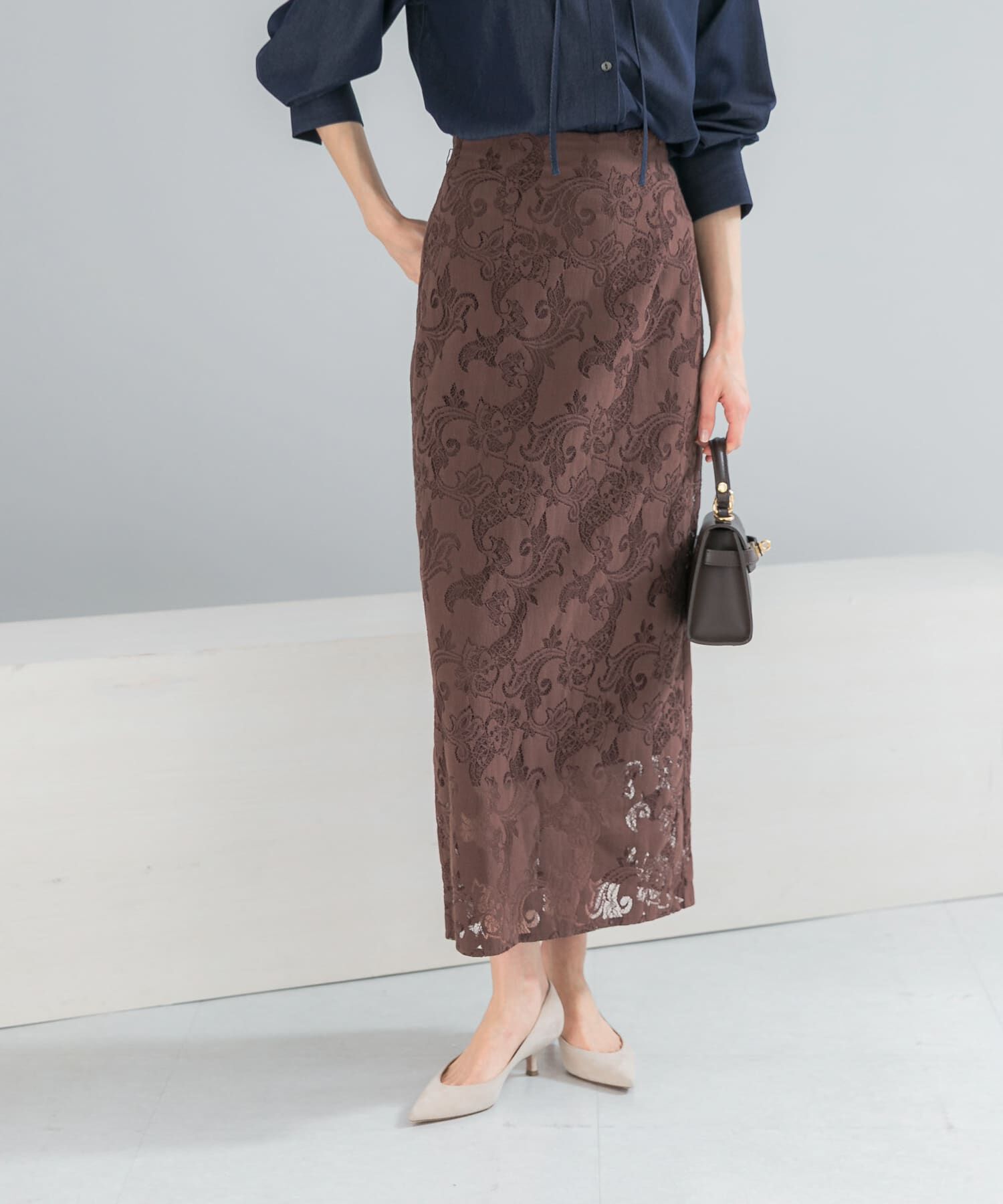 URBAN RESEARCH ROSSO「ラッセルレーススカート」|スカート|ブラウン