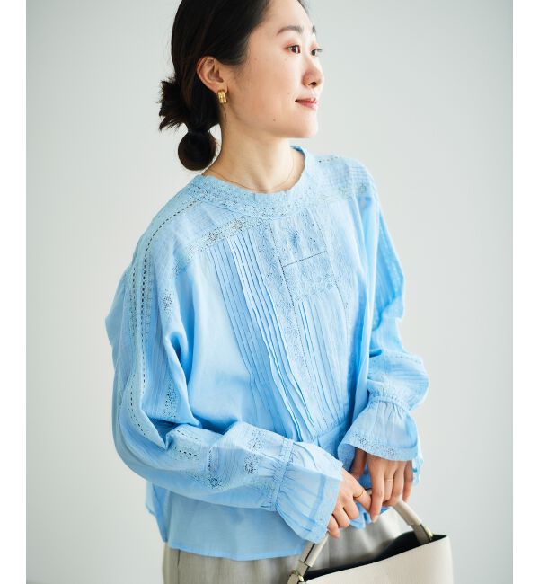  「《手洗い可能》Fanakaリバーレースブラウス」|シャツ・ブラウス|ブルー