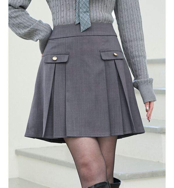  「ゴールドボタンプリーツミニスカパン」|スカート|