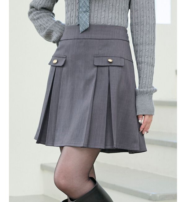  「ゴールドボタンプリーツミニスカパン」|スカート|