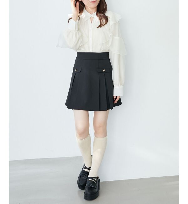  「ゴールドボタンプリーツミニスカパン」|スカート|