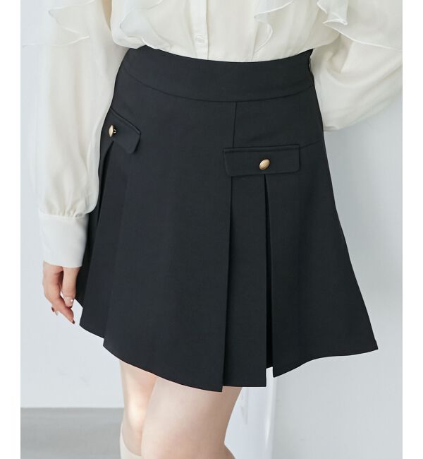  「ゴールドボタンプリーツミニスカパン」|スカート|