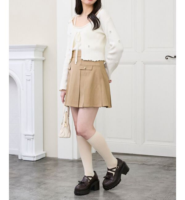  「ゴールドボタンプリーツミニスカパン」|スカート|