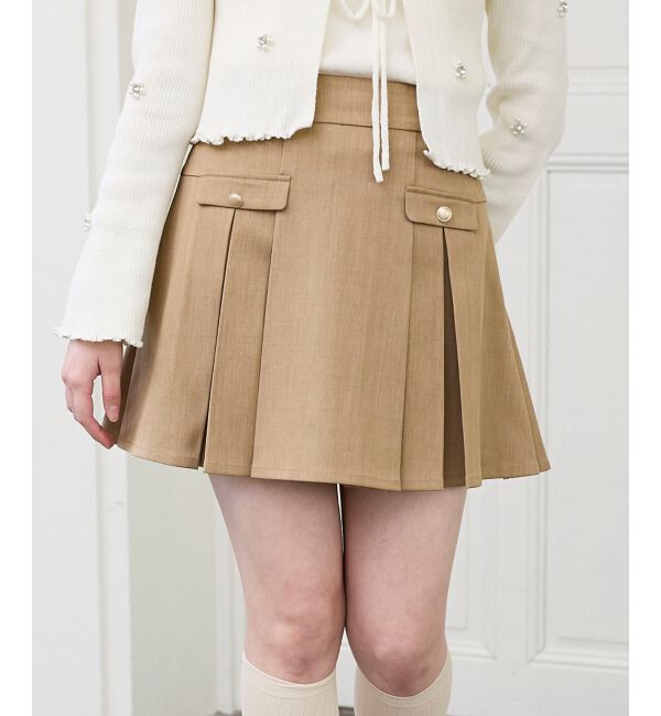  「ゴールドボタンプリーツミニスカパン」|スカート|