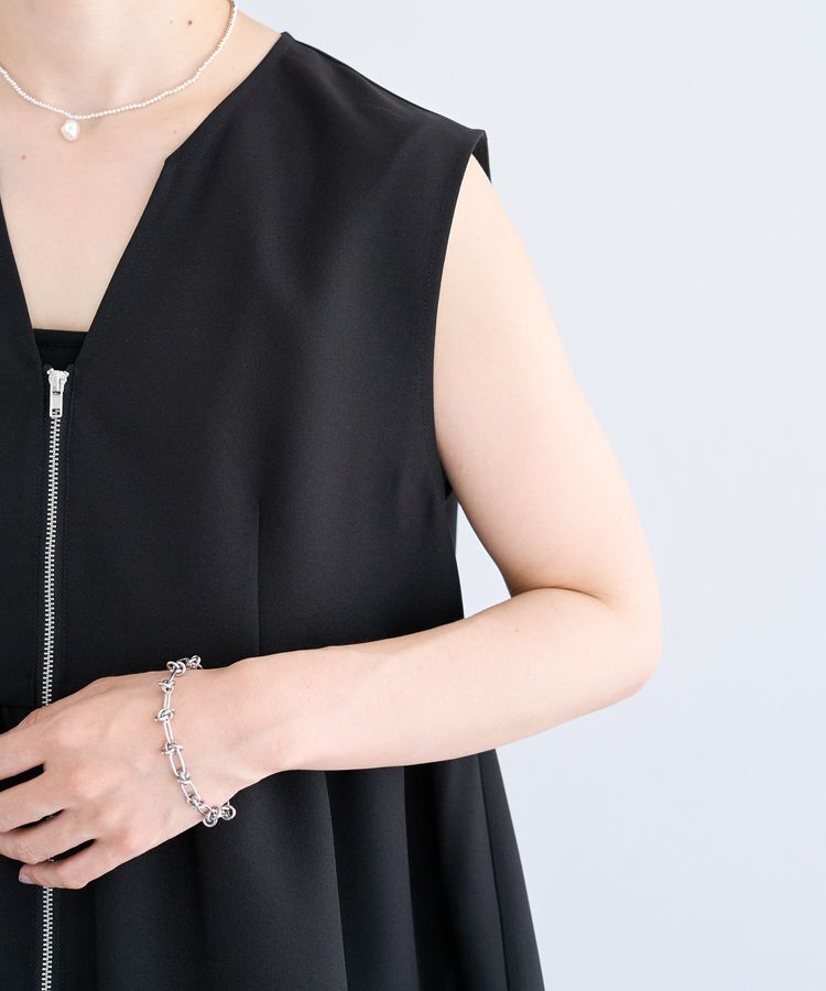 Green Parks「麻調ペプラムzipベスト」|ベスト・ジレ|