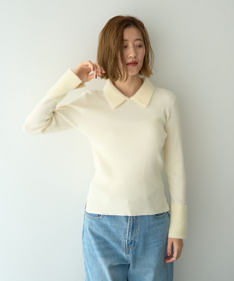 YECCA VECCA「フェザー襟スパンコールニット」|ニット・セーター|