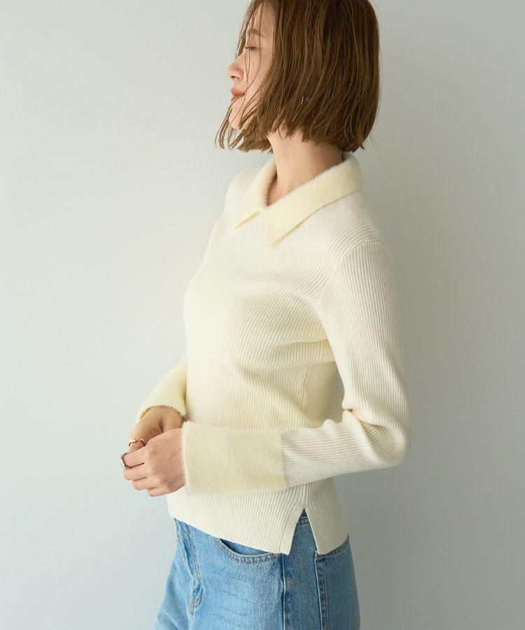 YECCA VECCA「フェザー襟スパンコールニット」|ニット・セーター|