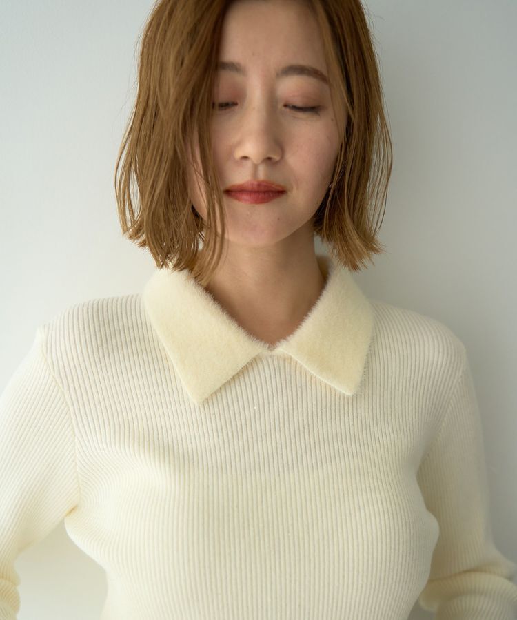 YECCA VECCA「フェザー襟スパンコールニット」|ニット・セーター|