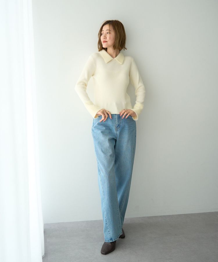 YECCA VECCA「フェザー襟スパンコールニット」|ニット・セーター|