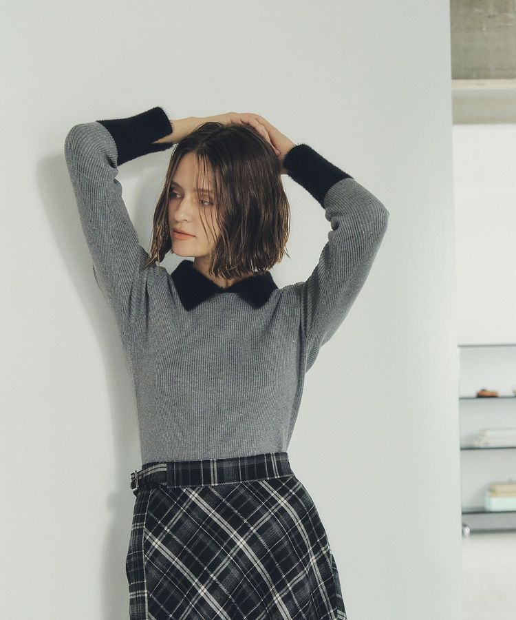 YECCA VECCA「フェザー襟スパンコールニット」|ニット・セーター|