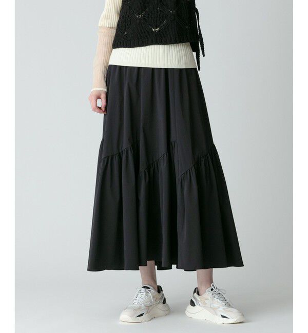 allureville「◇バイヤス切替ギャザースカート」|スカート|ブラック