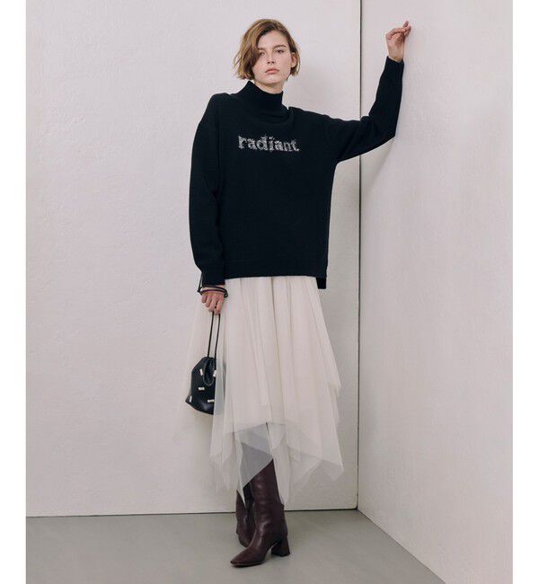 allureville「シャギーラメロゴインターシャプルオーバー」|ニット・セーター|