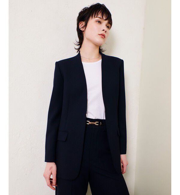 allureville「マットストレッチノーカラージャケット」|ノーカラージャケット|ネイビー