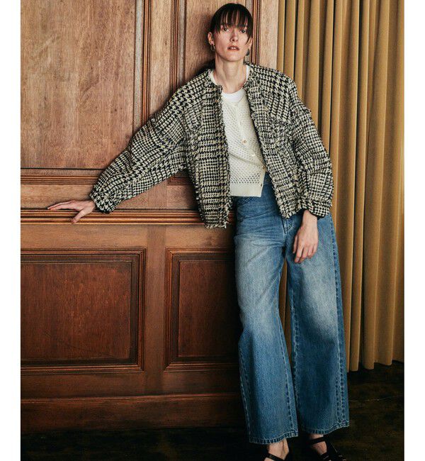 allureville「ハウンドトゥースブロッキングジャケット」|ノーカラージャケット|