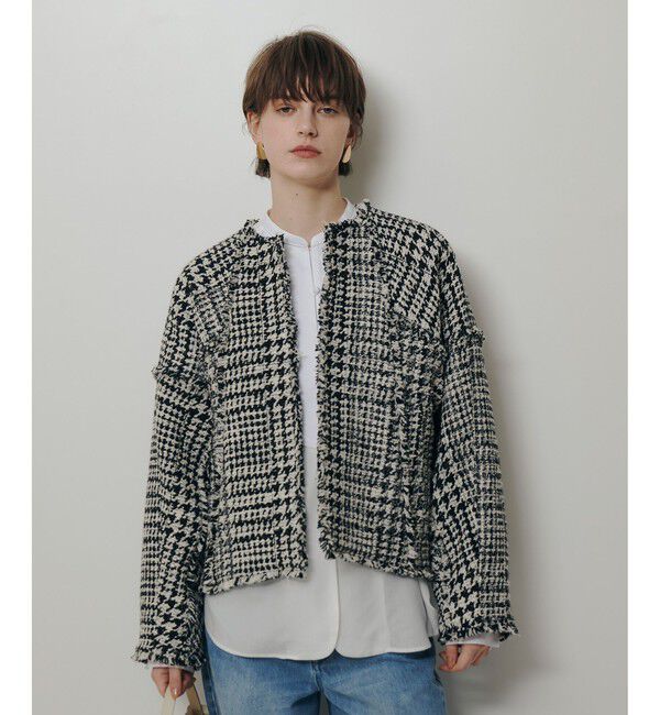 allureville「ハウンドトゥースブロッキングジャケット」|ノーカラージャケット|