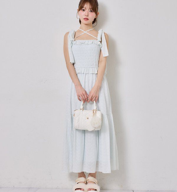  「【SMサイズ展開あり】肩リボンシャーリングワンピース」|ワンピース|