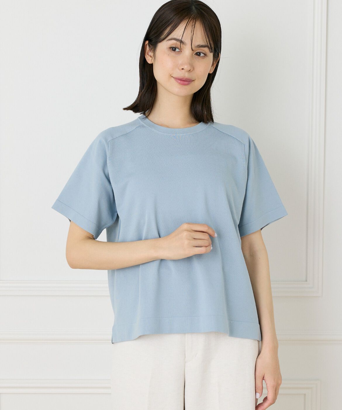 INED「《WEB限定》Tシャツ風プルオーバーサマーニット」|ニット・セーター|サックス3