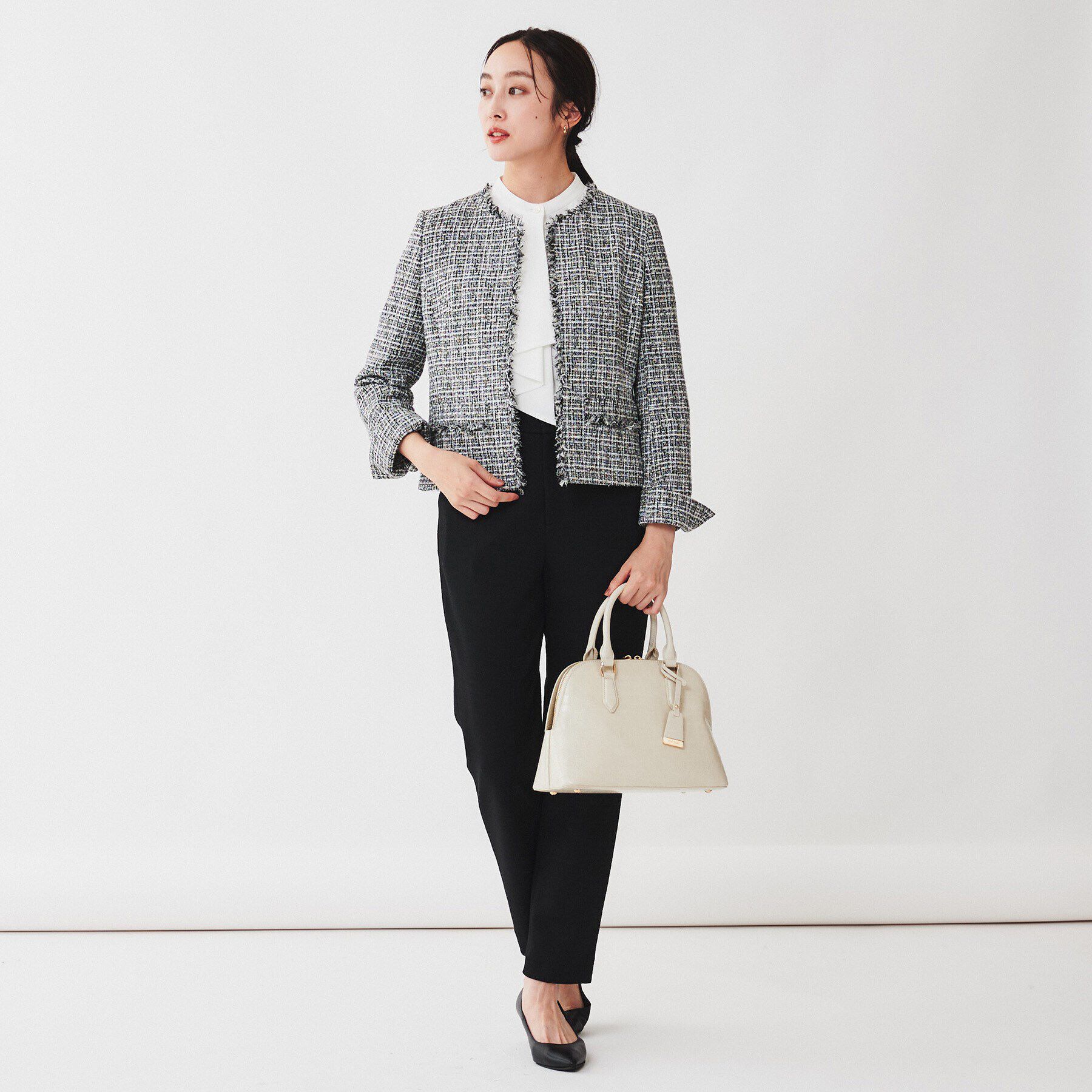 UNTITLED「【入卒/セレモニー/通勤】ラメツイード ノーカラージャケット」|ノーカラージャケット|