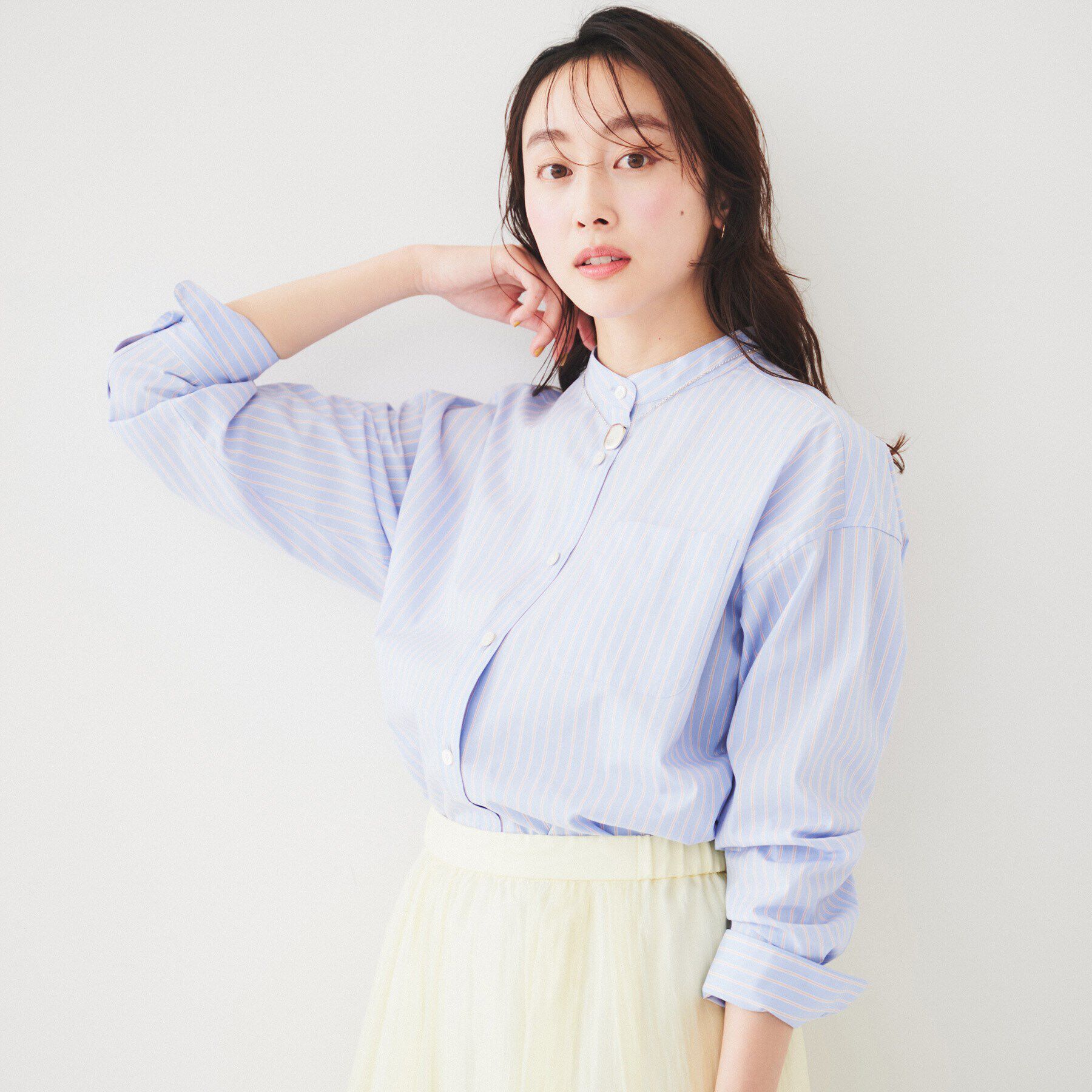 UNTITLED「【コットン100/ストライプ】タイプライター バンドカラーシャツ」|シャツ・ブラウス|