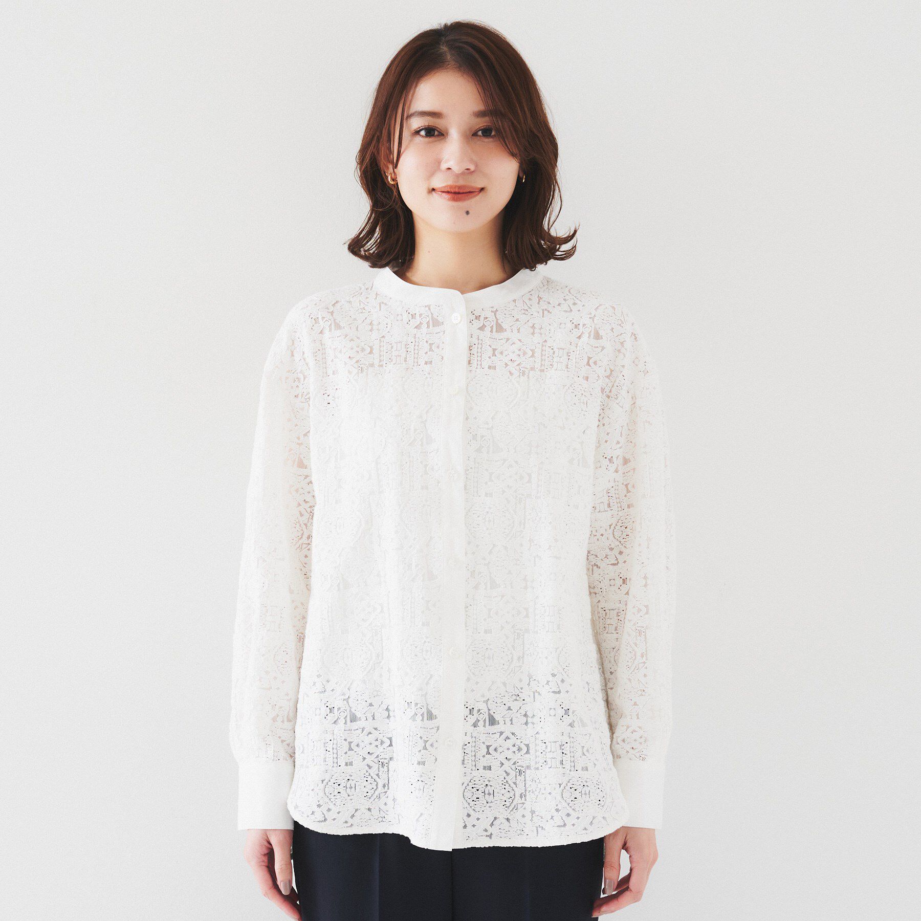 UNTITLED「【セットアップ可能/トレンド】クロシェ風レースシャツ」|シャツ・ブラウス|