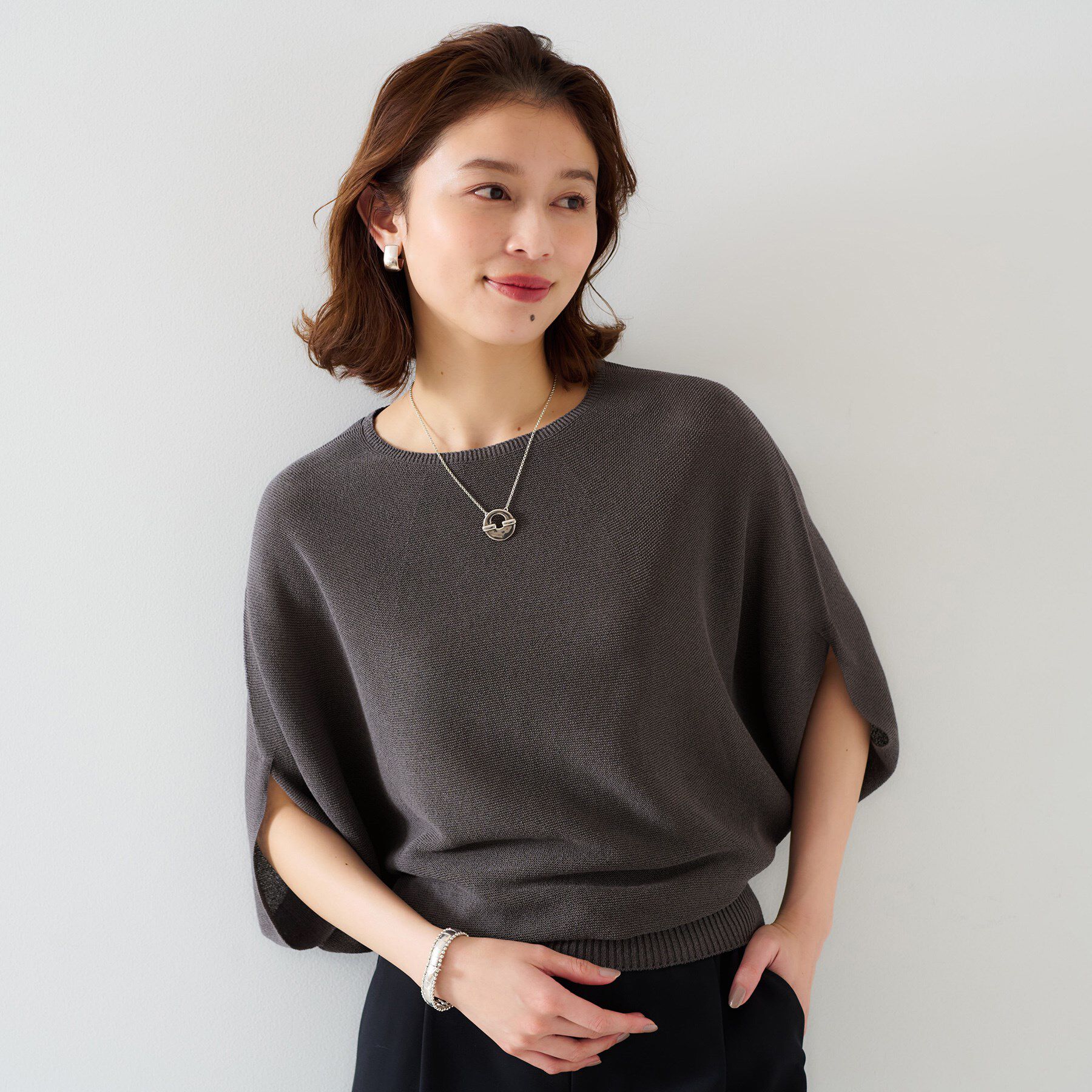 UNTITLED「【体型カバー/清涼感】ドルマンスリーブ プルオーバーニット」|ニット・セーター|