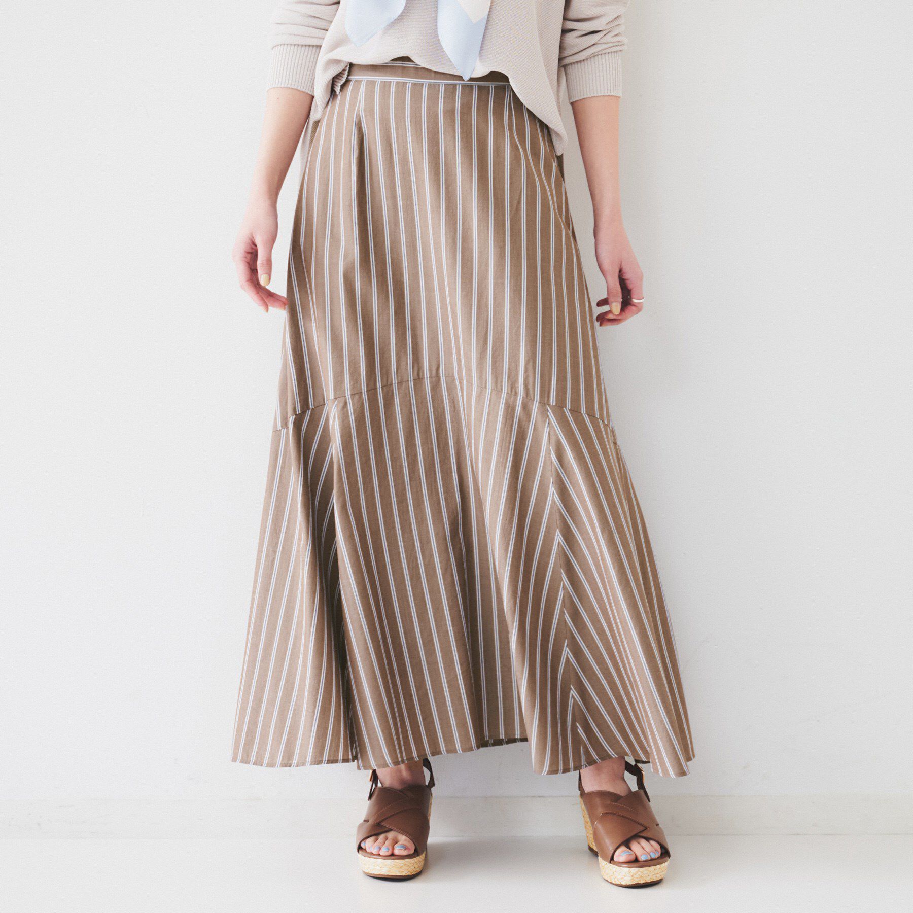 UNTITLED「【後ろウエストゴム/マーメイド】ストライプフレアスカート」|スカート|
