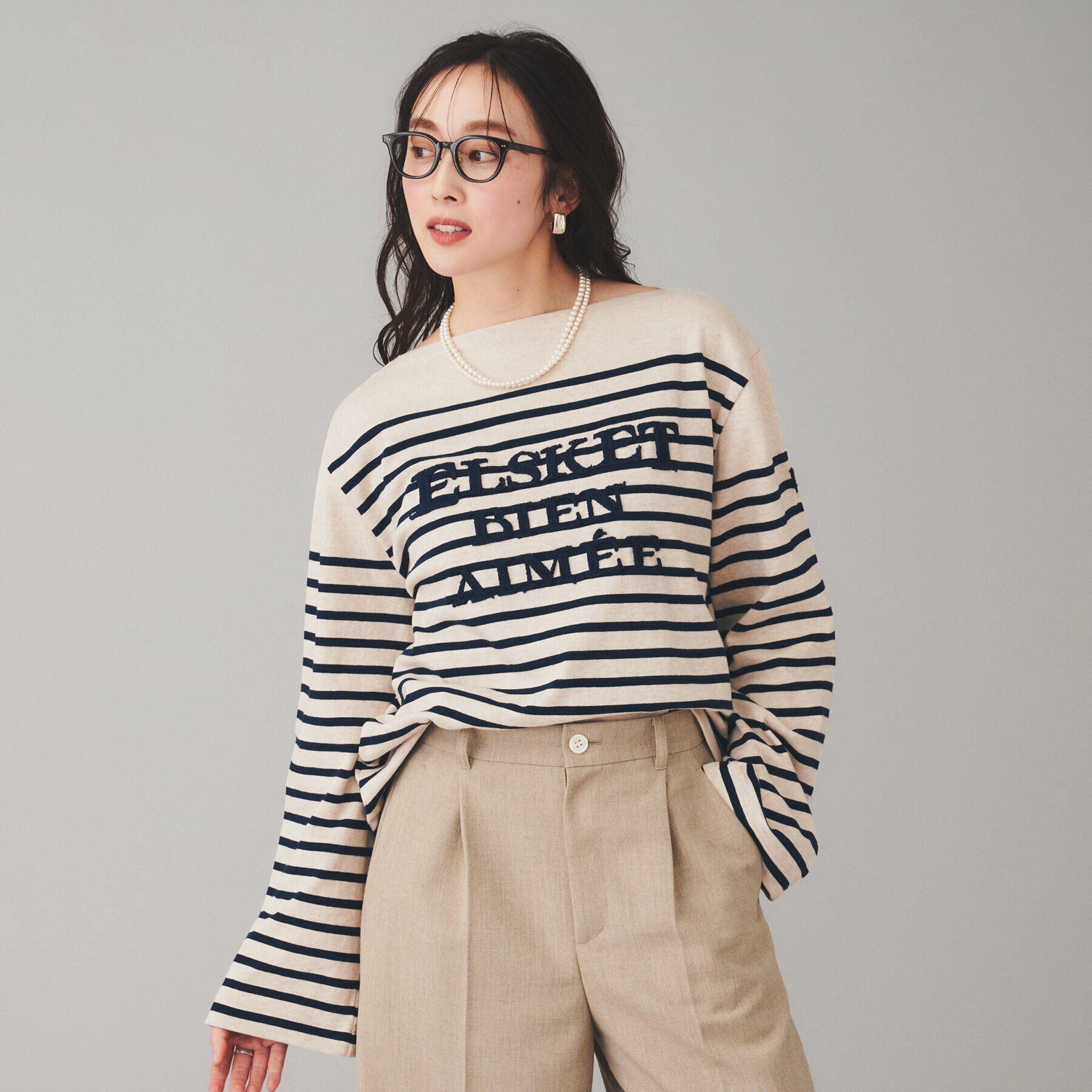 UNTITLED「【BLANC basque】バスクボーダー&times;刺繍プルオーバー」|Tシャツ・カットソー|ネイビー(394)